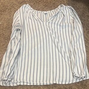 Old Navy White Long Sleeve V-Neck Top with Navy Stripes